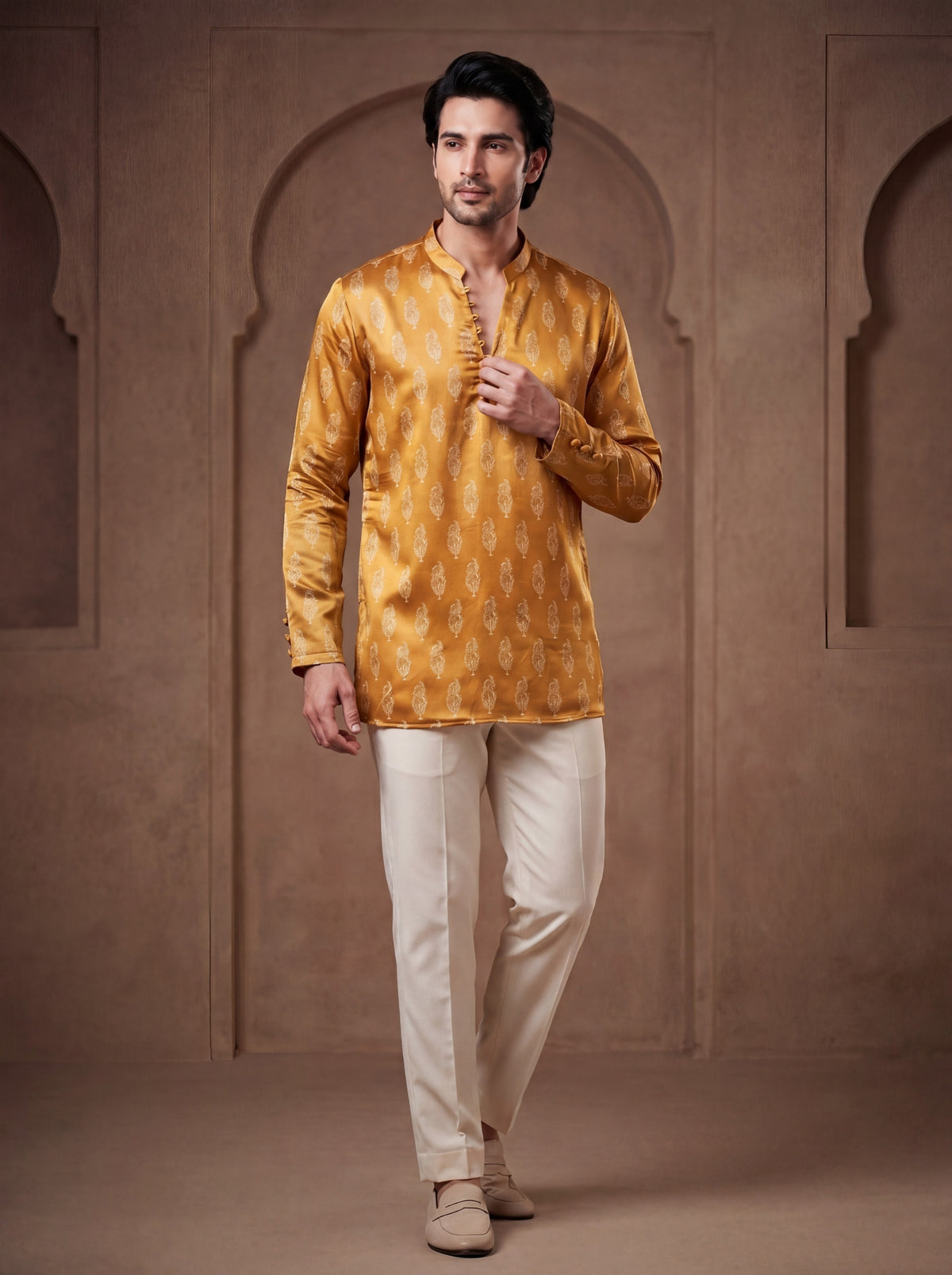 SECOND SKIN AJRAKH MARIGOLD SHORT KURTA