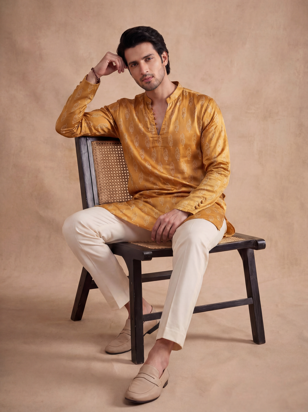 SECOND SKIN AJRAKH MARIGOLD SHORT KURTA